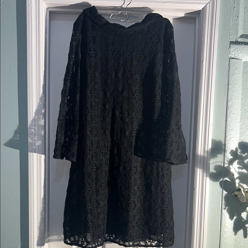 Eva Mendes Black Sheath Dress with Bell Sleeves